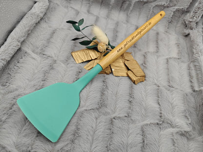 Pfannenwender personalisiert Kochlöffel Silikon ca. 31 cm lang mit Wunschgravur Geschenk Küchenhelfer mintgrün