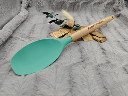 Kochlöffel personalisiert Pfannenwender Silikon ca. 31 cm lang mit Wunschgravur Geschenk Küchenhelfer mintgrün