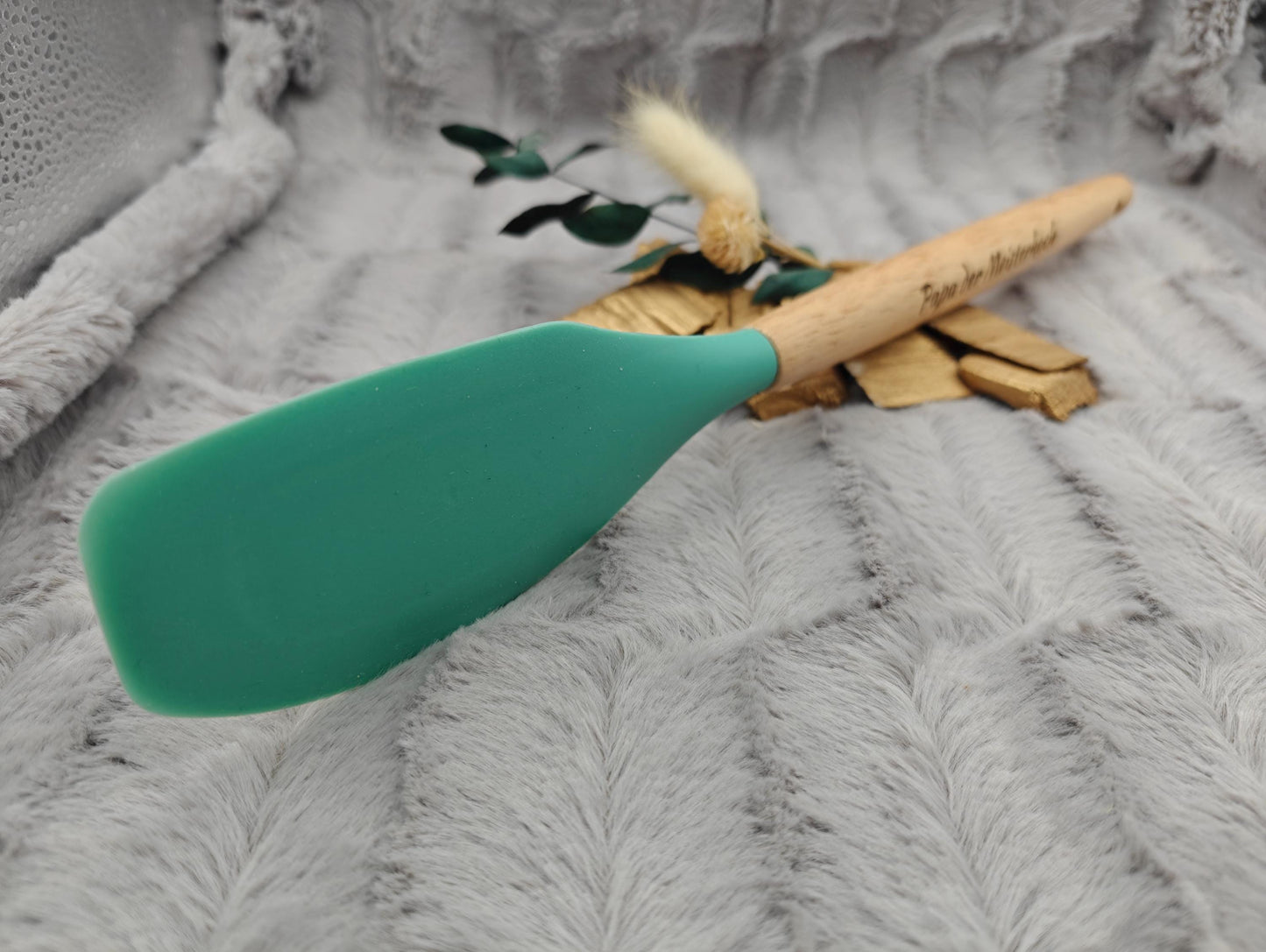 Kochlöffel personalisiert Pfannenwender Silikon ca. 31 cm lang mit Wunschgravur Geschenk Küchenhelfer mintgrün