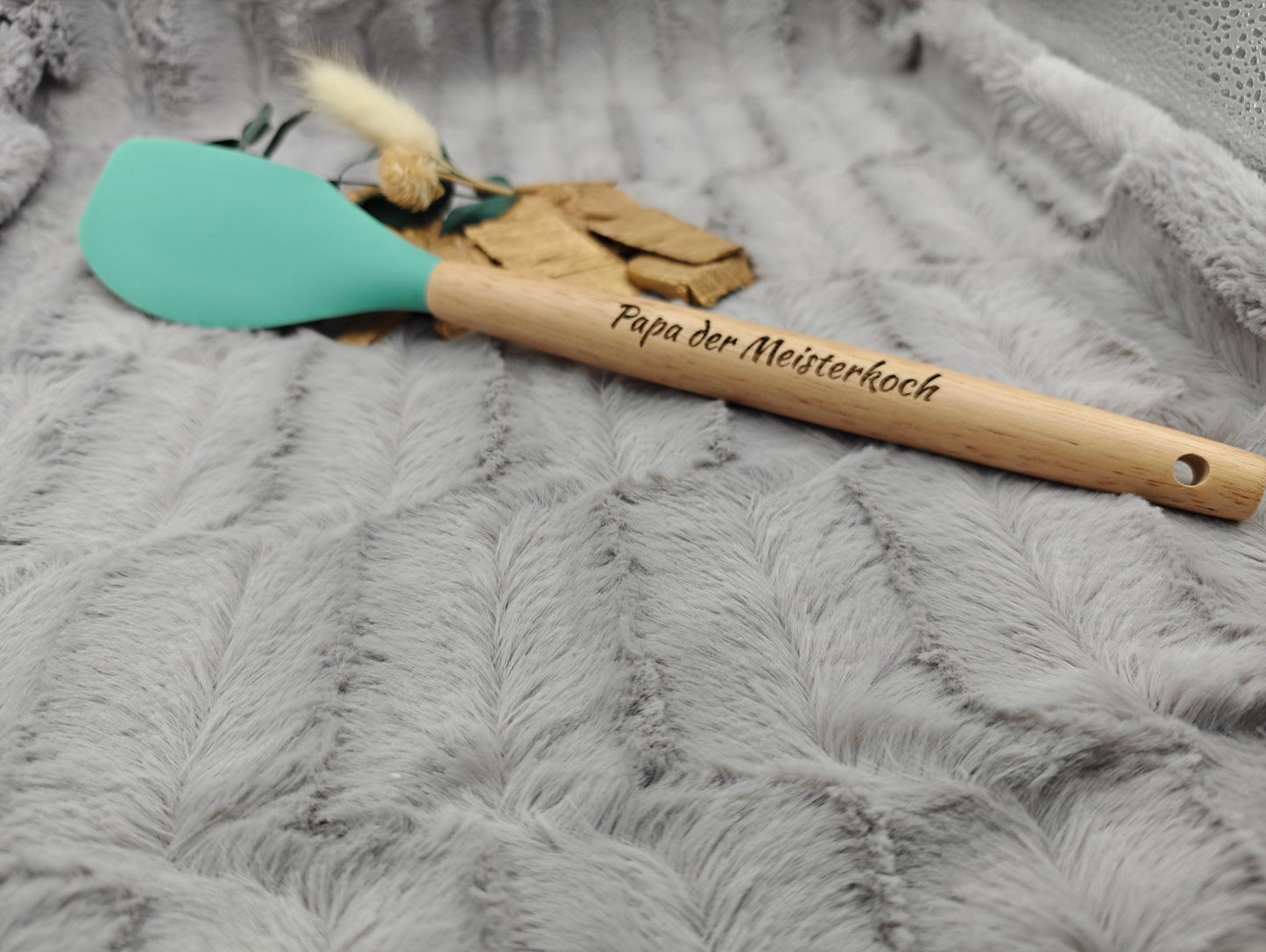 Kochlöffel personalisiert Pfannenwender Silikon ca. 31 cm lang mit Wunschgravur Geschenk Küchenhelfer mintgrün