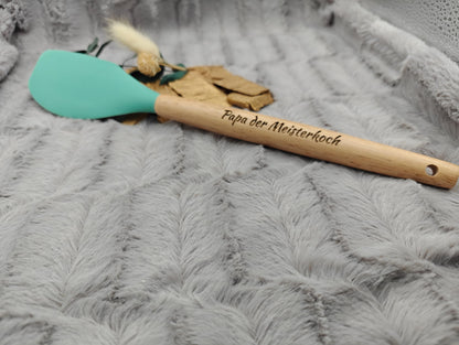 Kochlöffel personalisiert Pfannenwender Silikon ca. 31 cm lang mit Wunschgravur Geschenk Küchenhelfer mintgrün