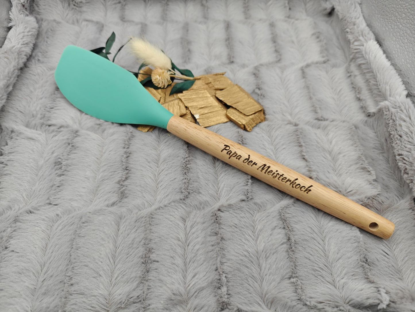 Kochlöffel personalisiert Pfannenwender Silikon ca. 31 cm lang mit Wunschgravur Geschenk Küchenhelfer mintgrün
