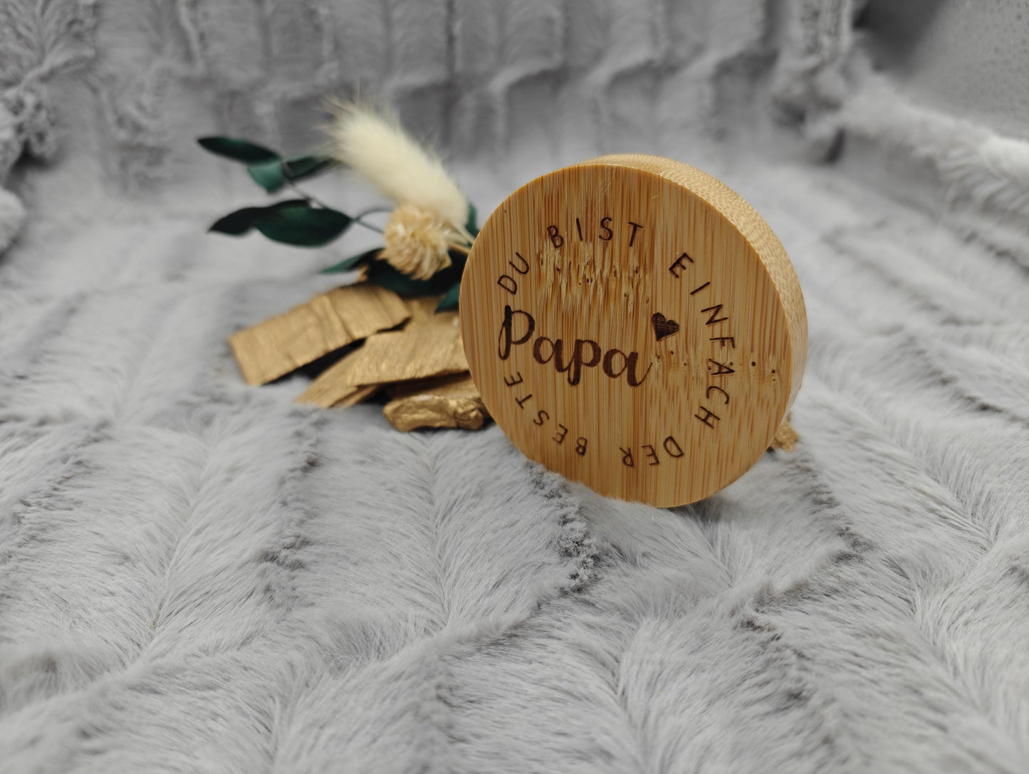Flaschenöffner Bester Papa rund aus Bambus mit Gravur Geschenk Geschenkidee Vatertag