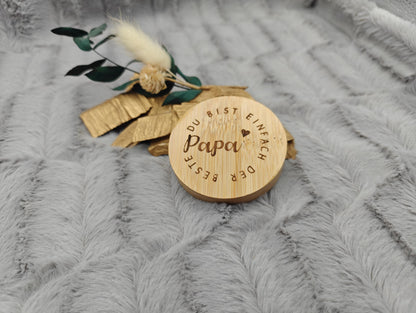 Flaschenöffner Bester Papa rund aus Bambus mit Gravur Geschenk Geschenkidee Vatertag
