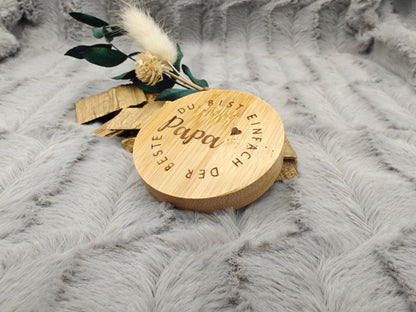 Flaschenöffner Bester Papa rund aus Bambus mit Gravur Geschenk Geschenkidee Vatertag