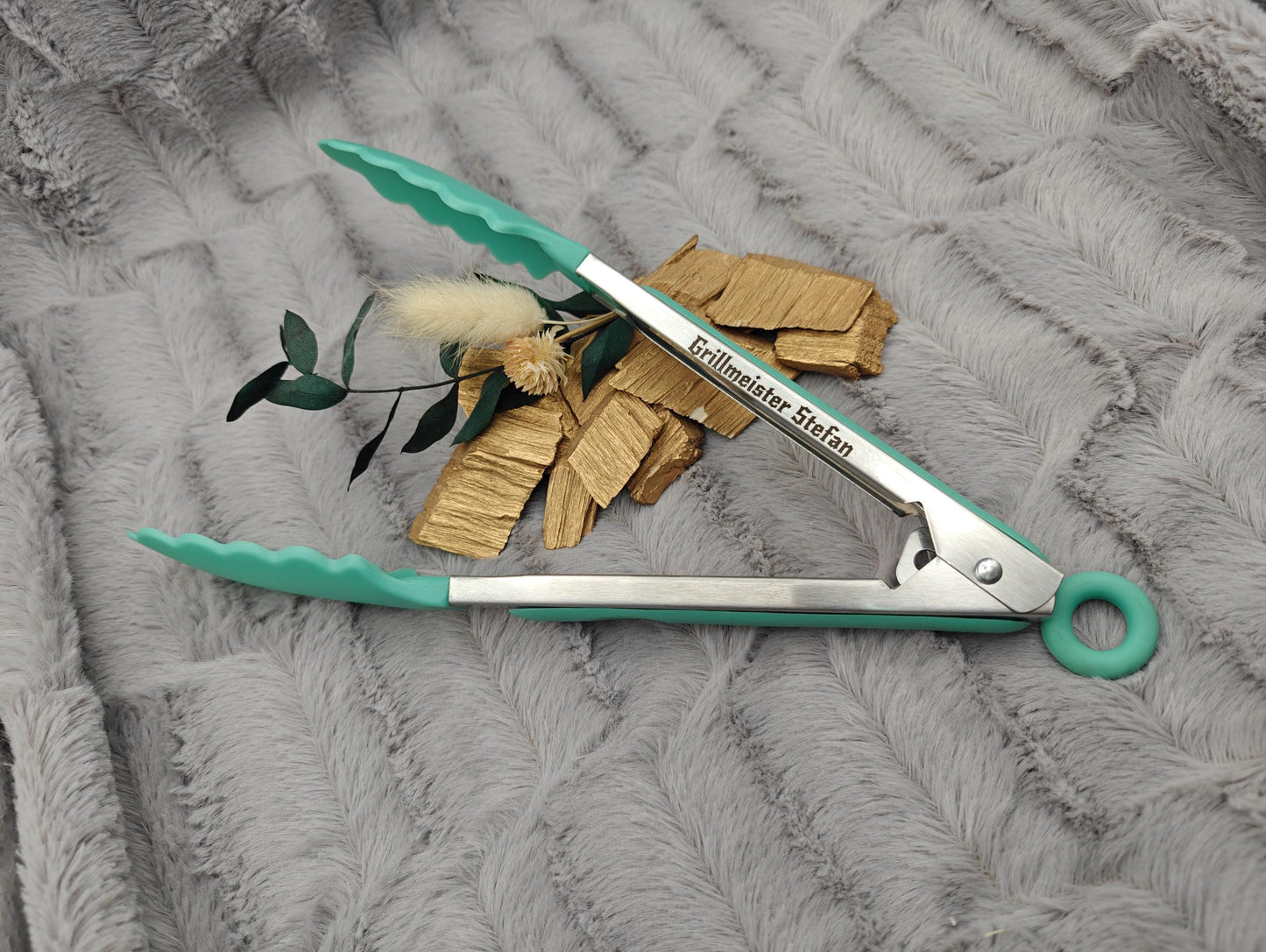 Grillzange personalisiert Küchenzange mintgrün 28 cm lang Vorlegezange mit Wunschgravur individuelles Geschenk Geschenkidee