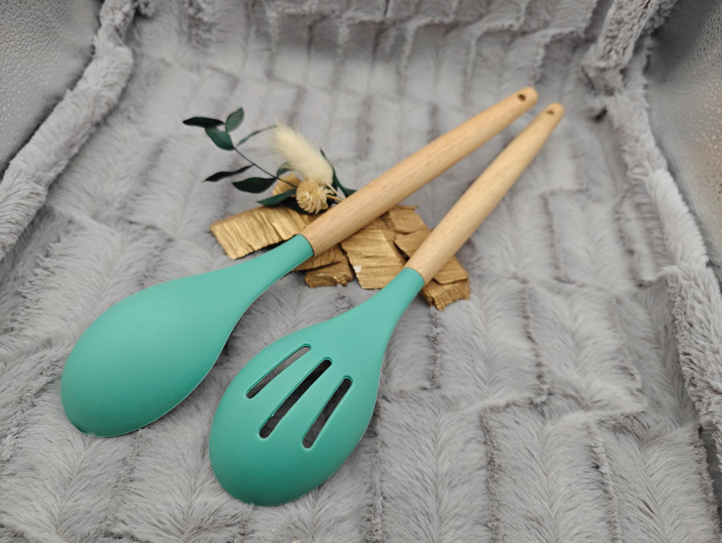 Salatbesteck personalisiert 30,5 cm lang mintgrün Kochlöffel Löffel backen, marinieren, kochen mit individueller Gravur Geschenk