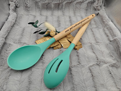 Salatbesteck personalisiert 30,5 cm lang mintgrün Kochlöffel Löffel backen, marinieren, kochen mit individueller Gravur Geschenk