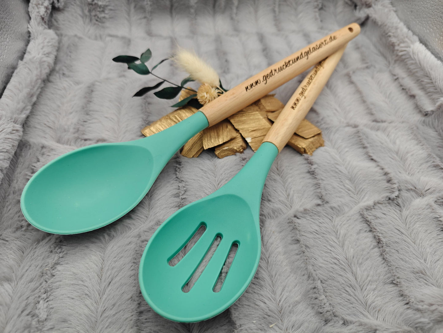 Salatbesteck personalisiert 30,5 cm lang mintgrün Kochlöffel Löffel backen, marinieren, kochen mit individueller Gravur Geschenk