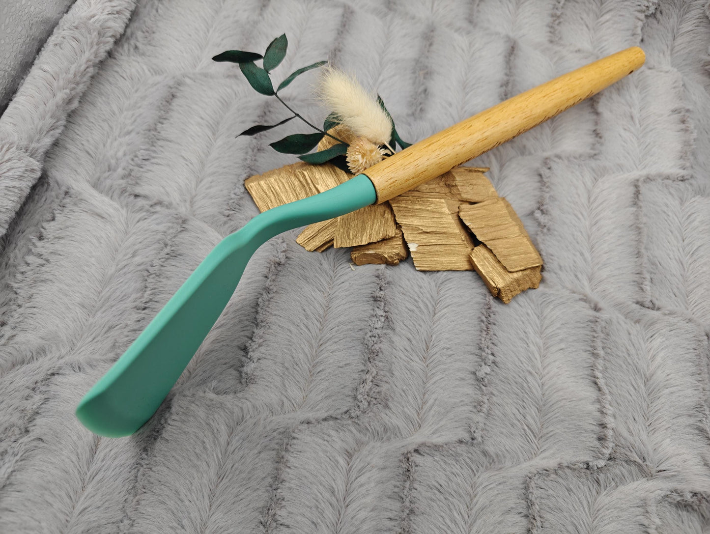 Pfannenwender personalisiert Kochlöffel Silikon ca. 31 cm lang mit Wunschgravur Geschenk Küchenhelfer mintgrün