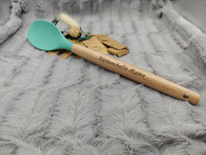 Kochlöffel personalisiert Pfannenwender Silikon ca. 31 cm lang mit Wunschgravur Geschenk Küchenhelfer mintgrün