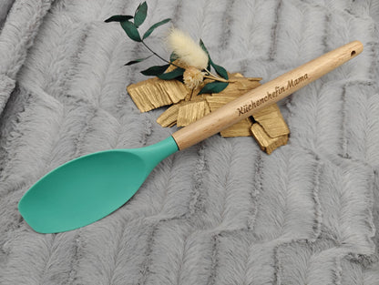 Kochlöffel personalisiert Pfannenwender Silikon ca. 31 cm lang mit Wunschgravur Geschenk Küchenhelfer mintgrün