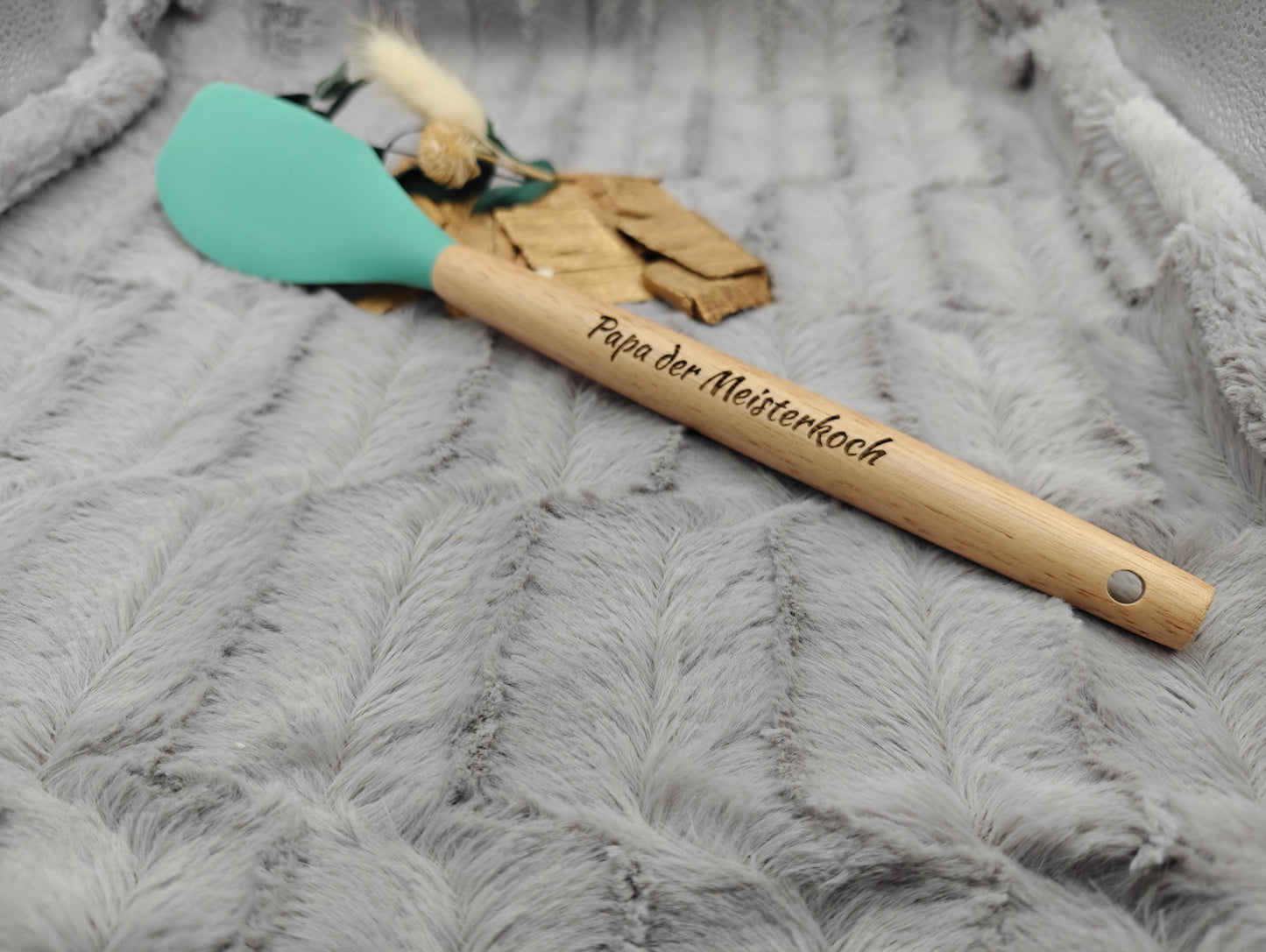 Kochlöffel personalisiert Pfannenwender Silikon ca. 31 cm lang mit Wunschgravur Geschenk Küchenhelfer mintgrün