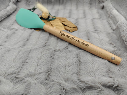 Kochlöffel personalisiert Pfannenwender Silikon ca. 31 cm lang mit Wunschgravur Geschenk Küchenhelfer mintgrün