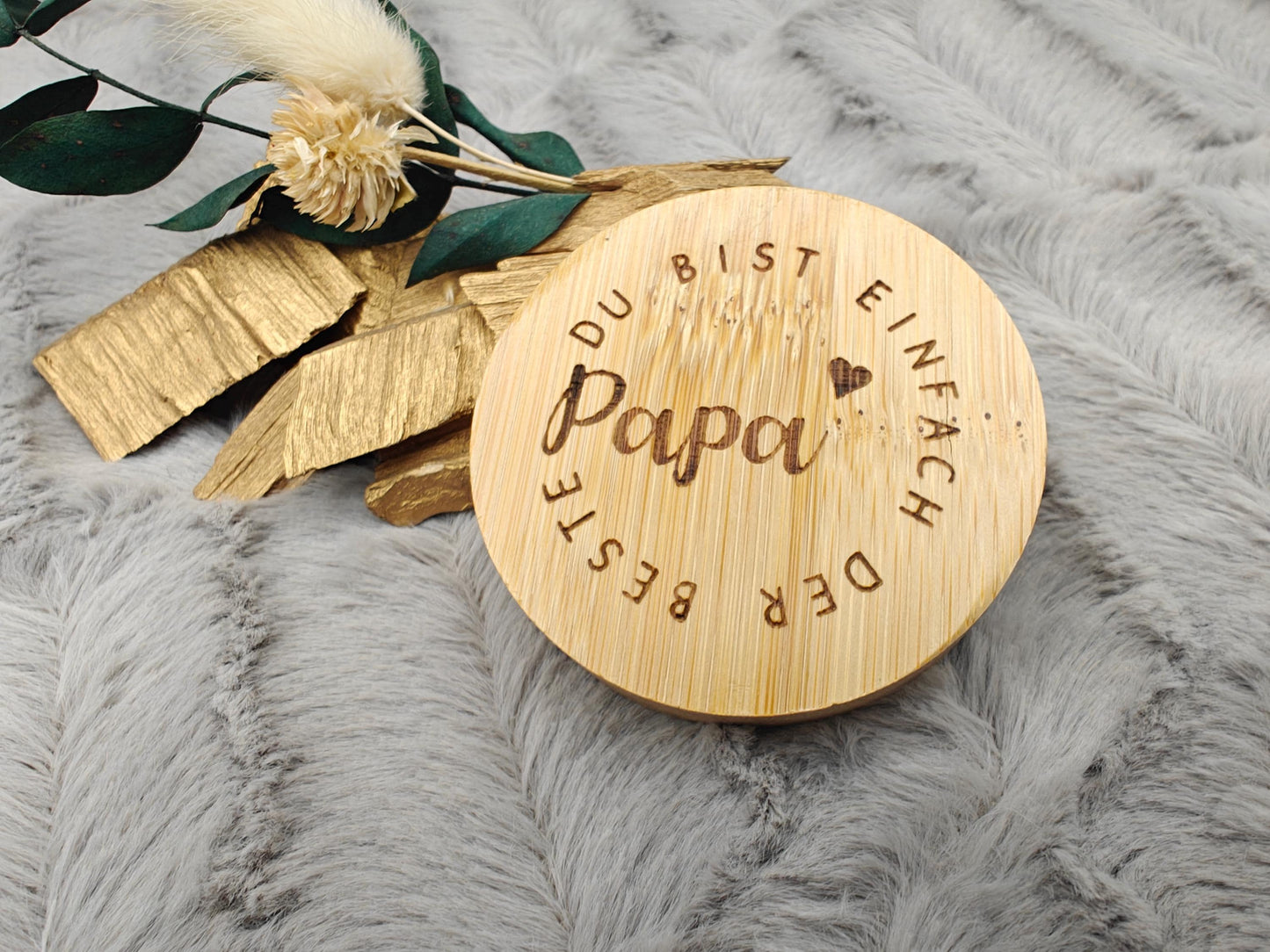 Flaschenöffner Bester Papa rund aus Bambus mit Gravur Geschenk Geschenkidee Vatertag