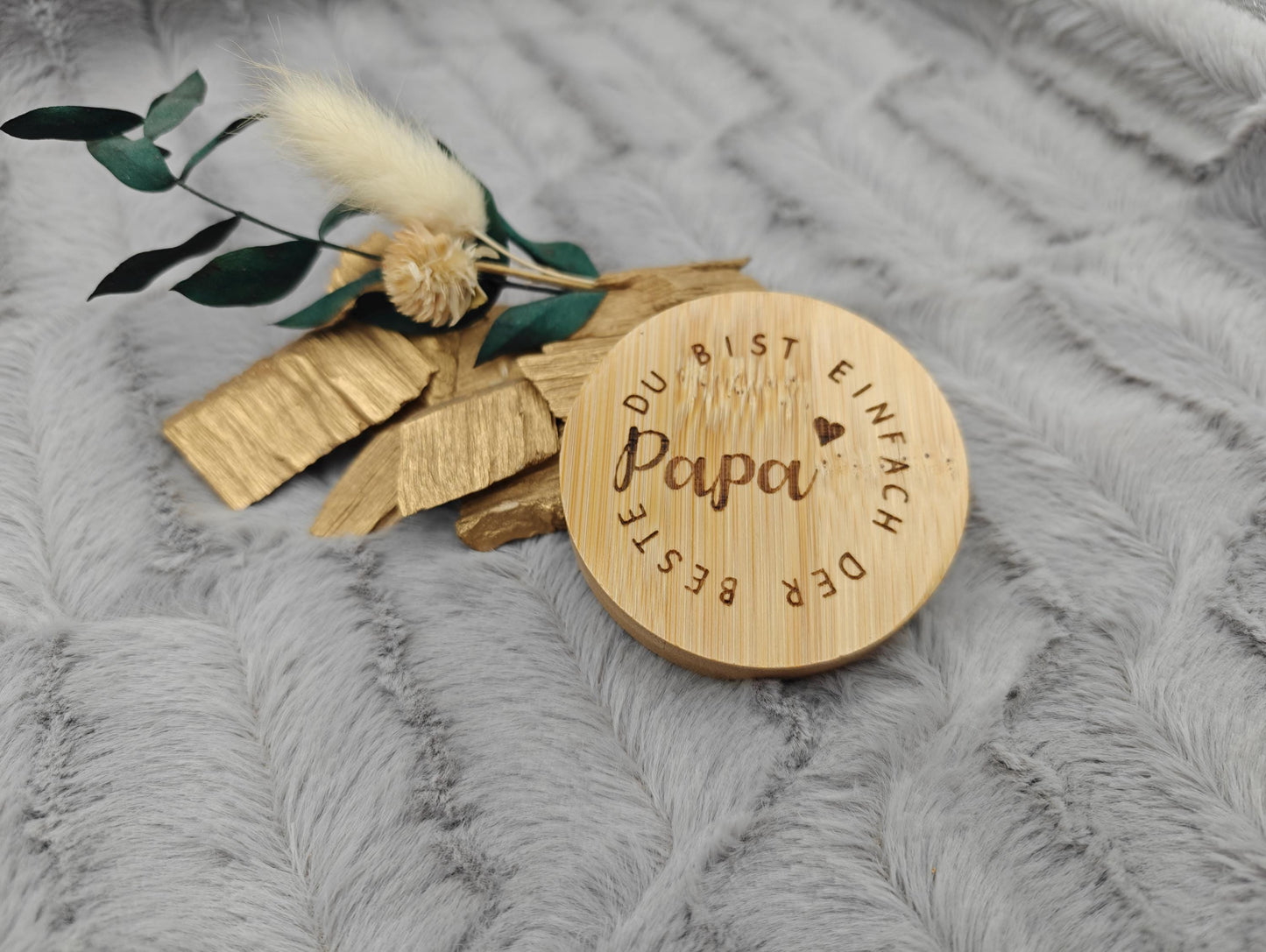 Flaschenöffner Bester Papa rund aus Bambus mit Gravur Geschenk Geschenkidee Vatertag