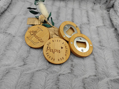 Flaschenöffner personalisiert rund aus Bambus mit individueller Gravur 58 mm Geschenk Geschenkidee