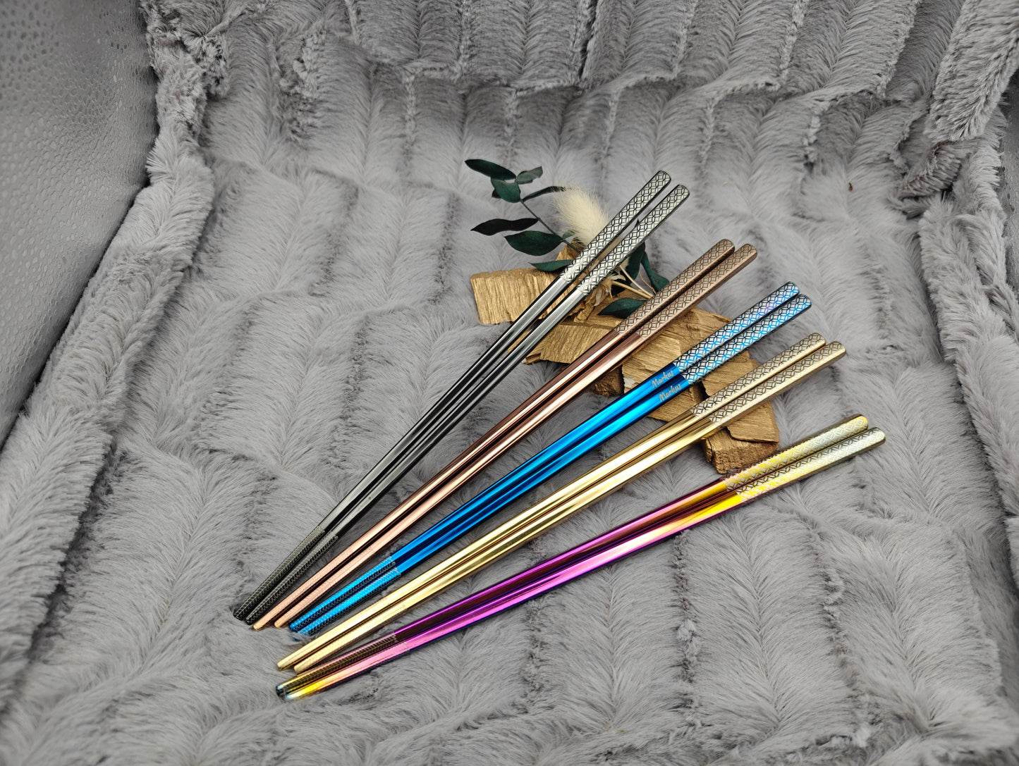1 Paar Chopsticks personalisiert 2 Stück Essstäbchen Edelstahl mit Gravur 23 cm 5 Farben zur Wahl Geschenk