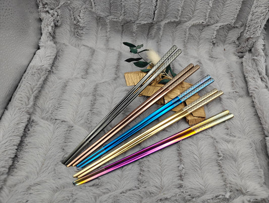 1 Paar Chopsticks personalisiert 2 Stück Essstäbchen Edelstahl mit Gravur 23 cm 5 Farben zur Wahl Geschenk