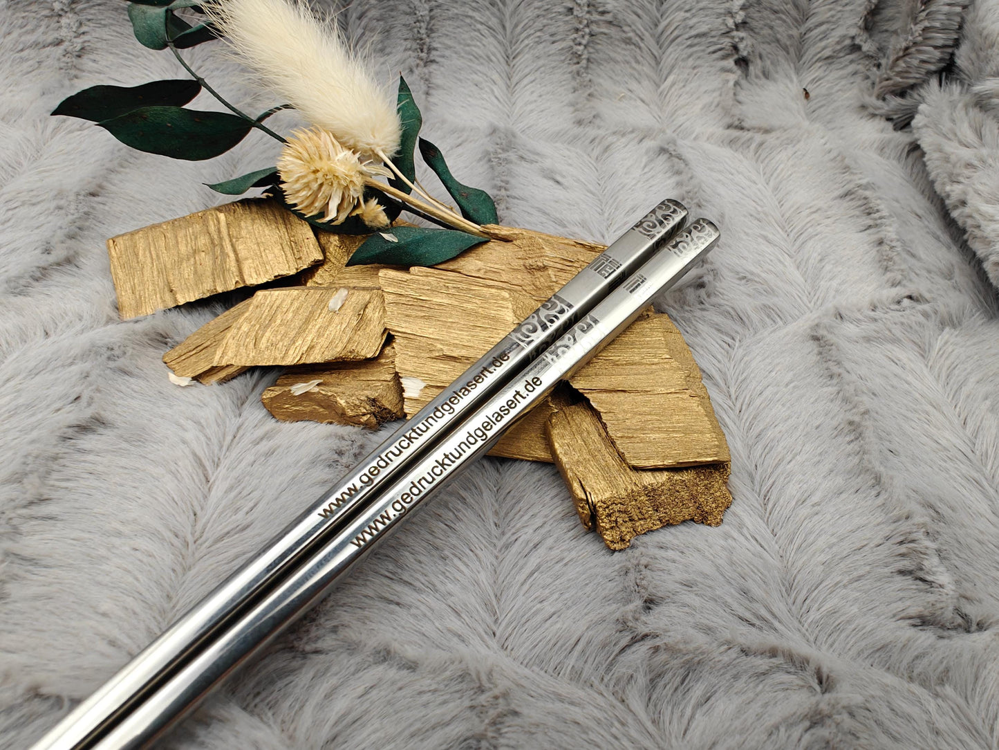 1 Paar Chopsticks personalisiert 2 Stück Essstäbchen Edelstahl mit Gravur 23 cm Wellenmuster Wahl Geschenk