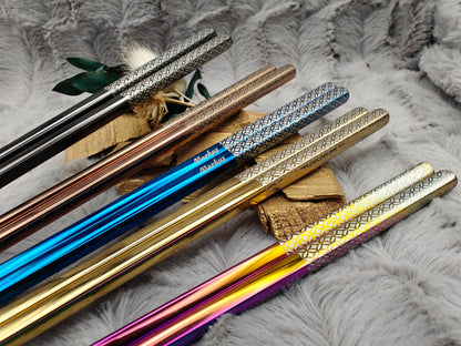 1 Paar Chopsticks personalisiert 2 Stück Essstäbchen Edelstahl mit Gravur 23 cm 5 Farben zur Wahl Geschenk