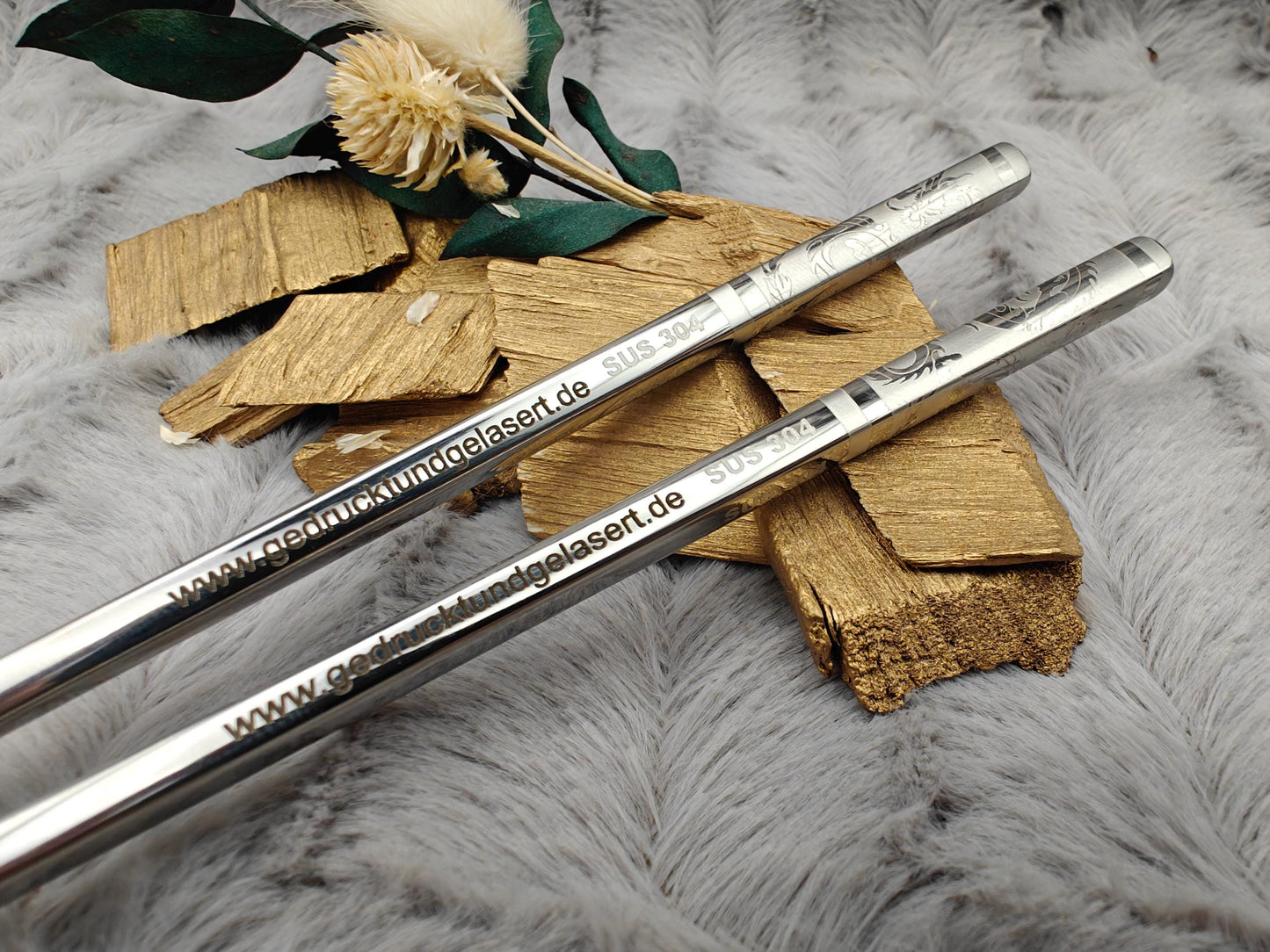 1 Paar Chopsticks personalisiert 2 Stück Essstäbchen Edelstahl mit Gravur 23 cm Drache Wahl Geschenk