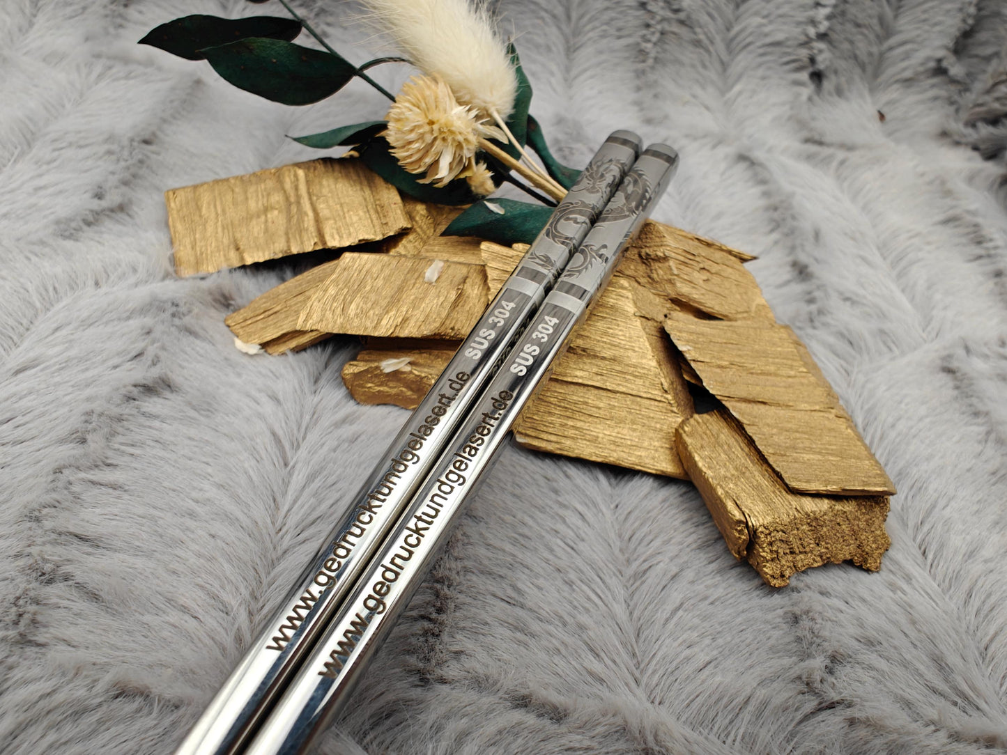 1 Paar Chopsticks personalisiert 2 Stück Essstäbchen Edelstahl mit Gravur 23 cm Drache Wahl Geschenk
