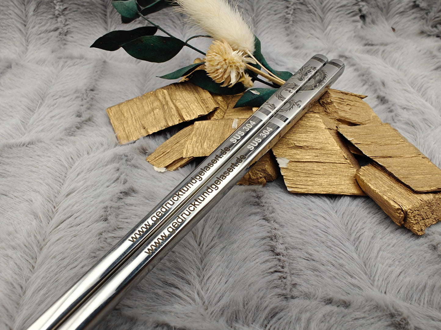 1 Paar Chopsticks personalisiert 2 Stück Essstäbchen Edelstahl mit Gravur 23 cm Drache Wahl Geschenk