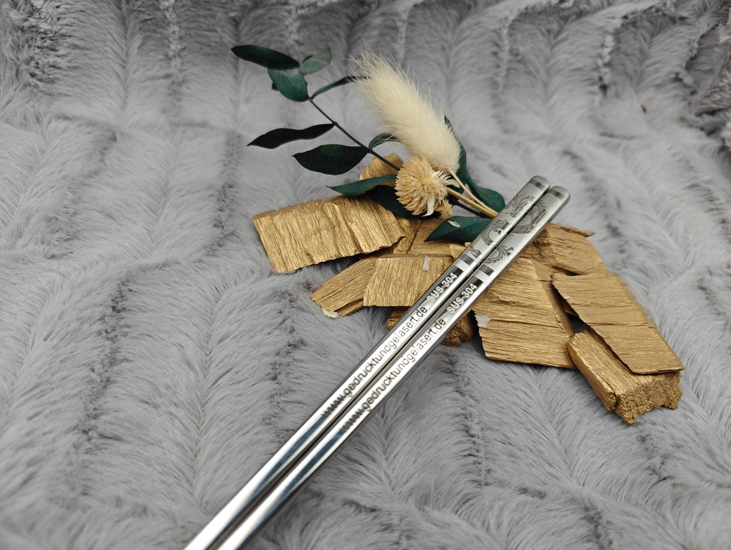 1 Paar Chopsticks personalisiert 2 Stück Essstäbchen Edelstahl mit Gravur 23 cm Drache Wahl Geschenk