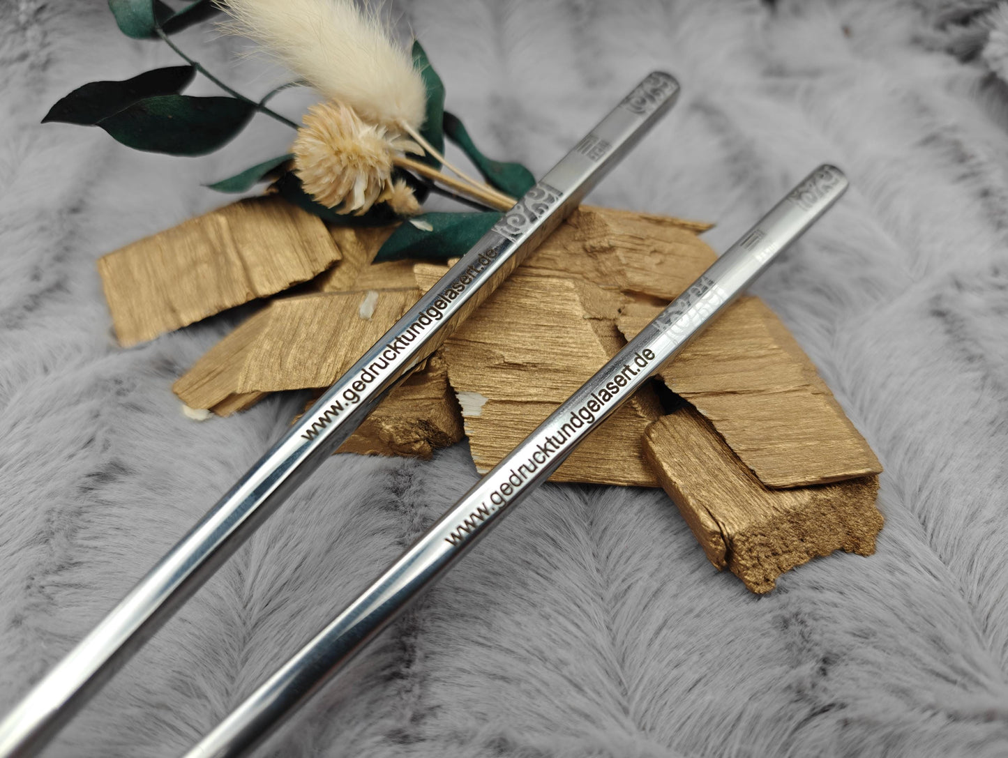 1 Paar Chopsticks personalisiert 2 Stück Essstäbchen Edelstahl mit Gravur 23 cm Wellenmuster Wahl Geschenk