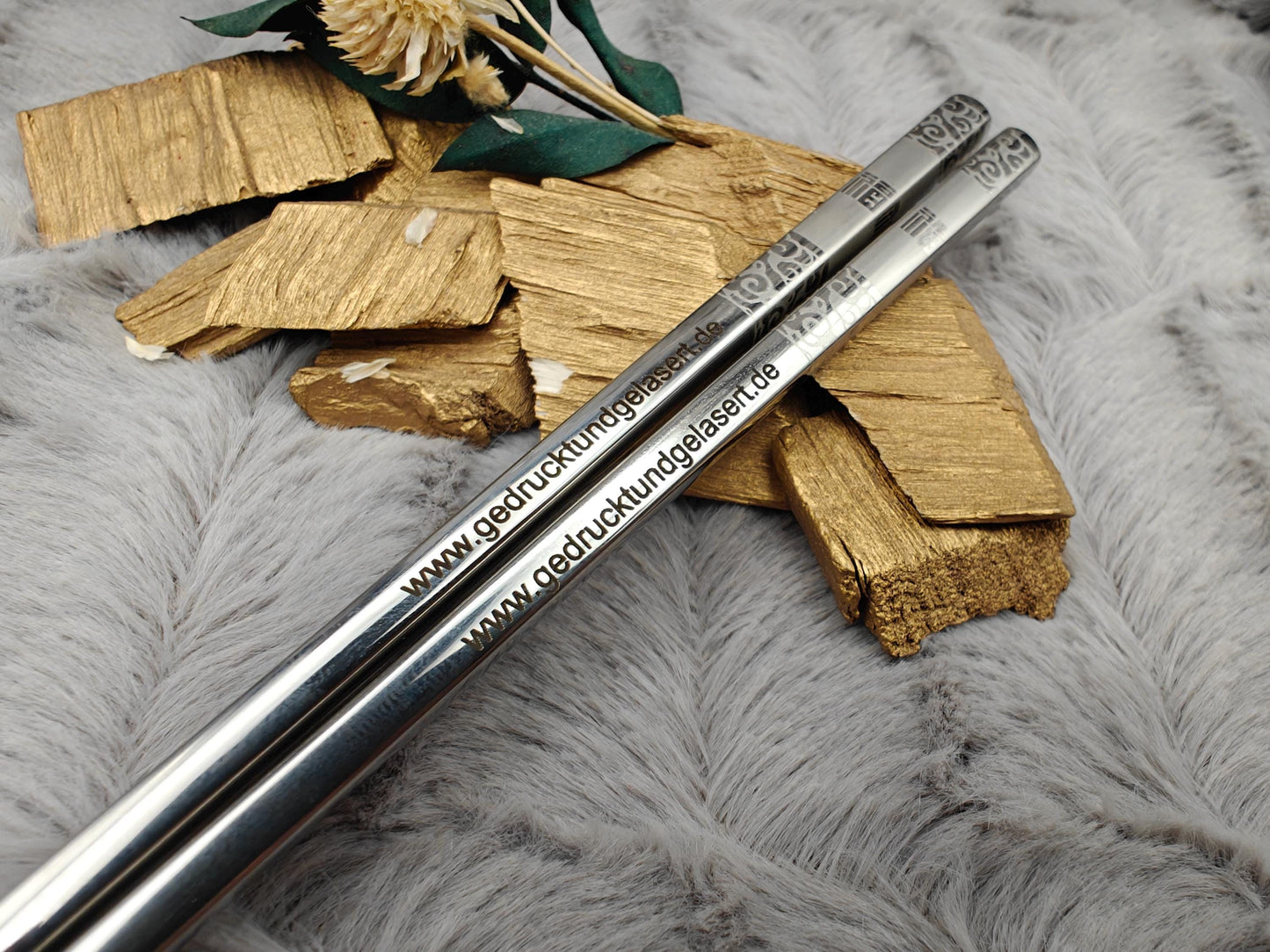 1 Paar Chopsticks personalisiert 2 Stück Essstäbchen Edelstahl mit Gravur 23 cm Wellenmuster Wahl Geschenk