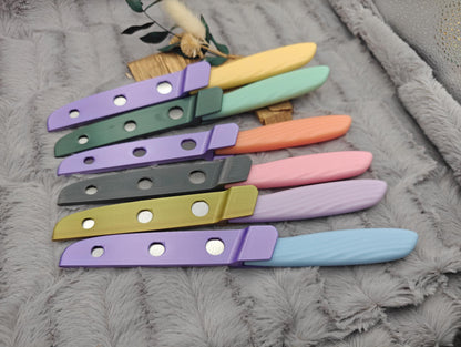 Personalisiertes Messer Pastell mit Gravur | Scharfes Brötchenmesser & Tomatenmesser | Küchenmesser| Optional mit Klingenschutz