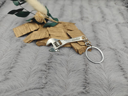 Schlüsselanhänger personalisiert Franzose mit Gravur Werkzeug Engländer DIY Heimwerken Stahl Geschenk