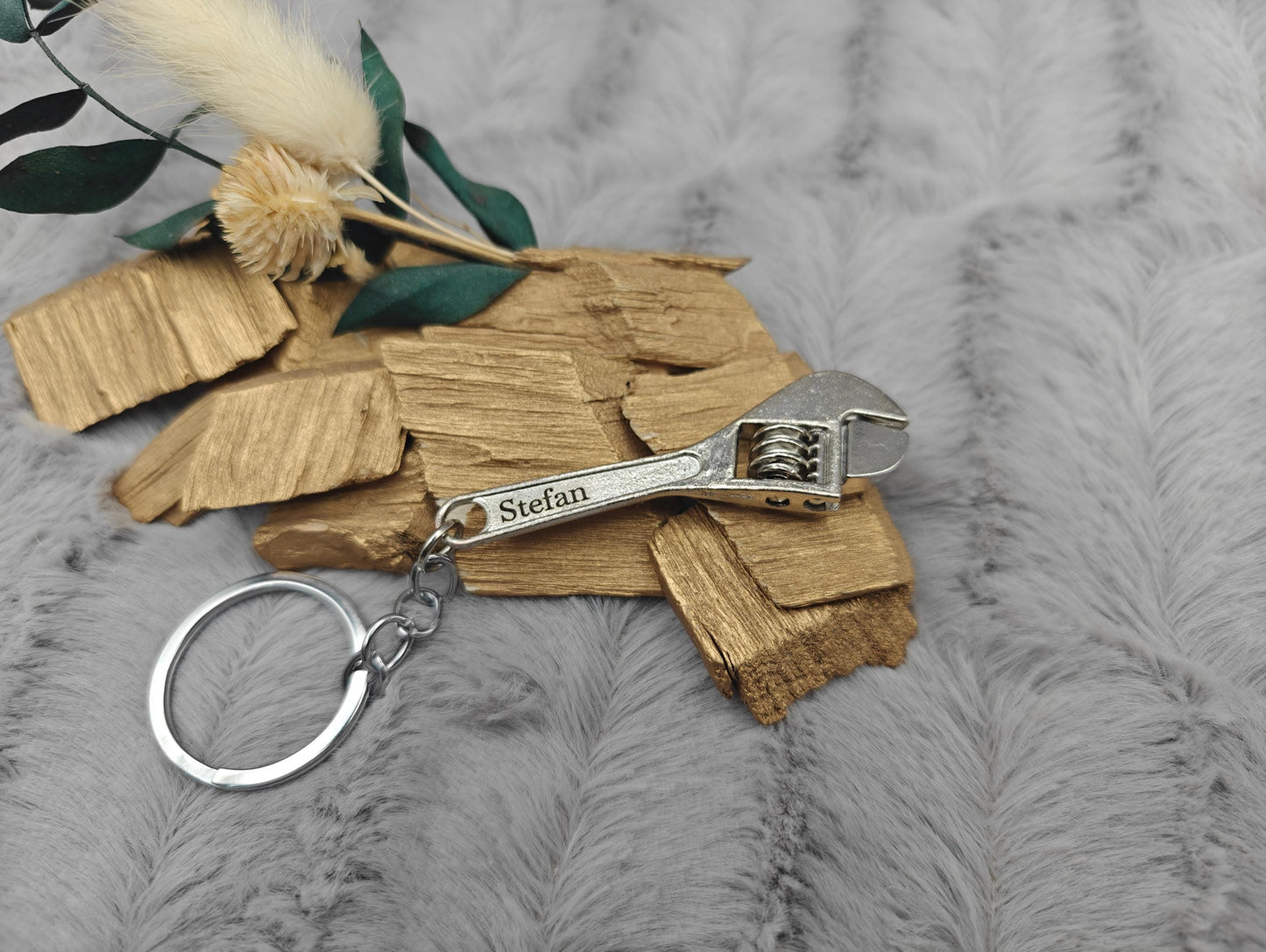 Schlüsselanhänger personalisiert Franzose mit Gravur Werkzeug Engländer DIY Heimwerken Stahl Geschenk