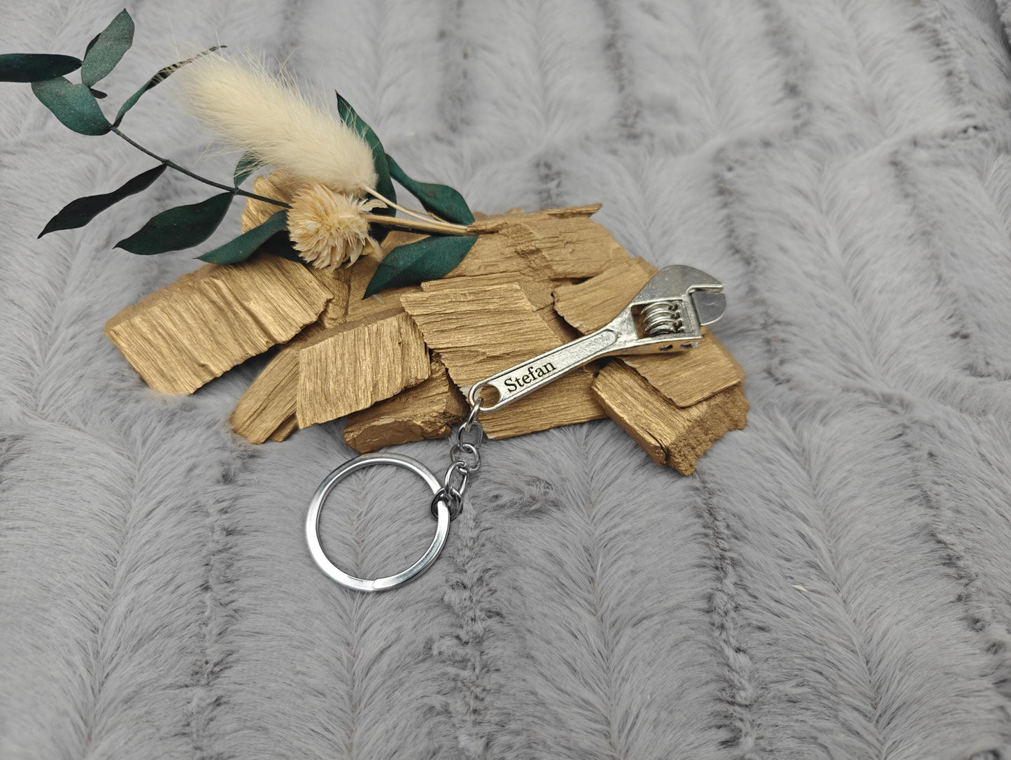 Schlüsselanhänger personalisiert Franzose mit Gravur Werkzeug Engländer DIY Heimwerken Stahl Geschenk
