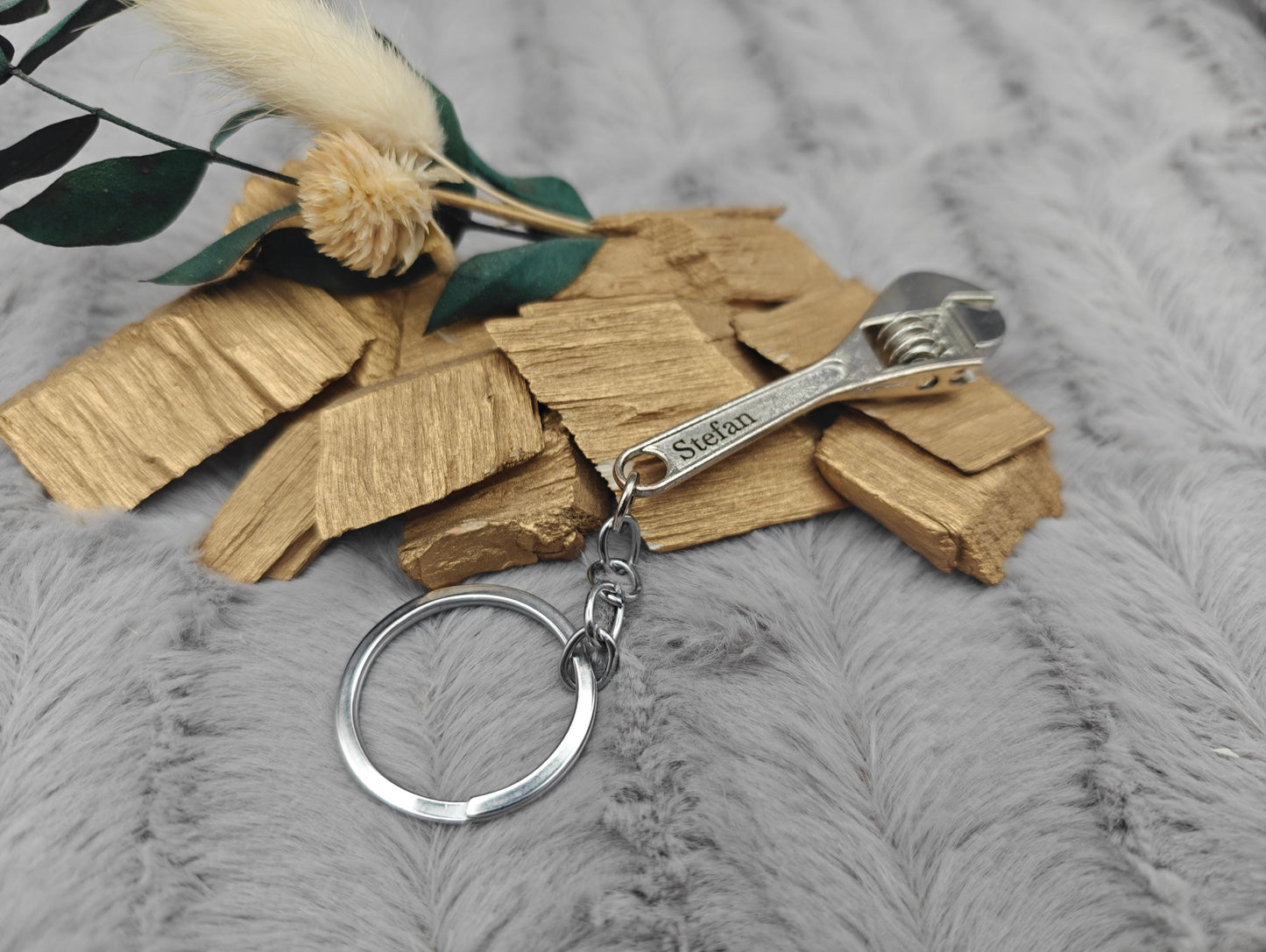 Schlüsselanhänger personalisiert Franzose mit Gravur Werkzeug Engländer DIY Heimwerken Stahl Geschenk
