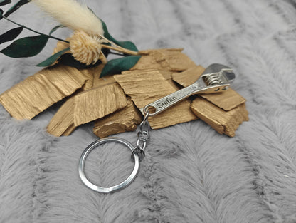 Schlüsselanhänger personalisiert Franzose mit Gravur Werkzeug Engländer DIY Heimwerken Stahl Geschenk