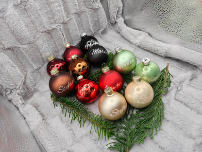Personalisierte Christbaumkugel Glas | 58mm Weihnachtskugel mit Name graviert | Echtglas Baumschmuck Matt & Glänzend | Geschenk Dekoration
