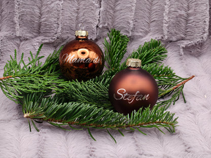 Personalisierte Christbaumkugel Glas | 58mm Weihnachtskugel mit Name graviert | Echtglas Baumschmuck Matt & Glänzend | Geschenk Dekoration