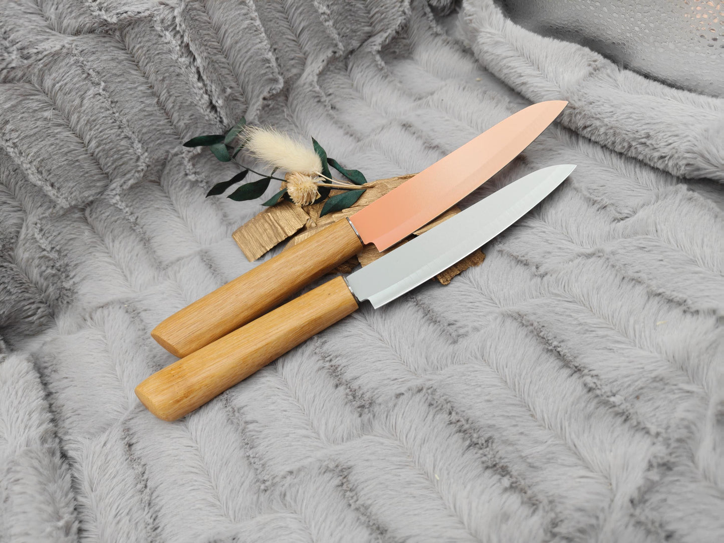 Personalisiertes Gemüsemesser-Set 2-teilig | Bambus-Griff mit Gravur | Obstmesser mit Name | Küchengeschenk Duo | 12,5 cm Klinge