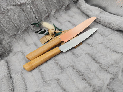 Personalisiertes Gemüsemesser-Set 2-teilig | Bambus-Griff mit Gravur | Obstmesser mit Name | Küchengeschenk Duo | 12,5 cm Klinge