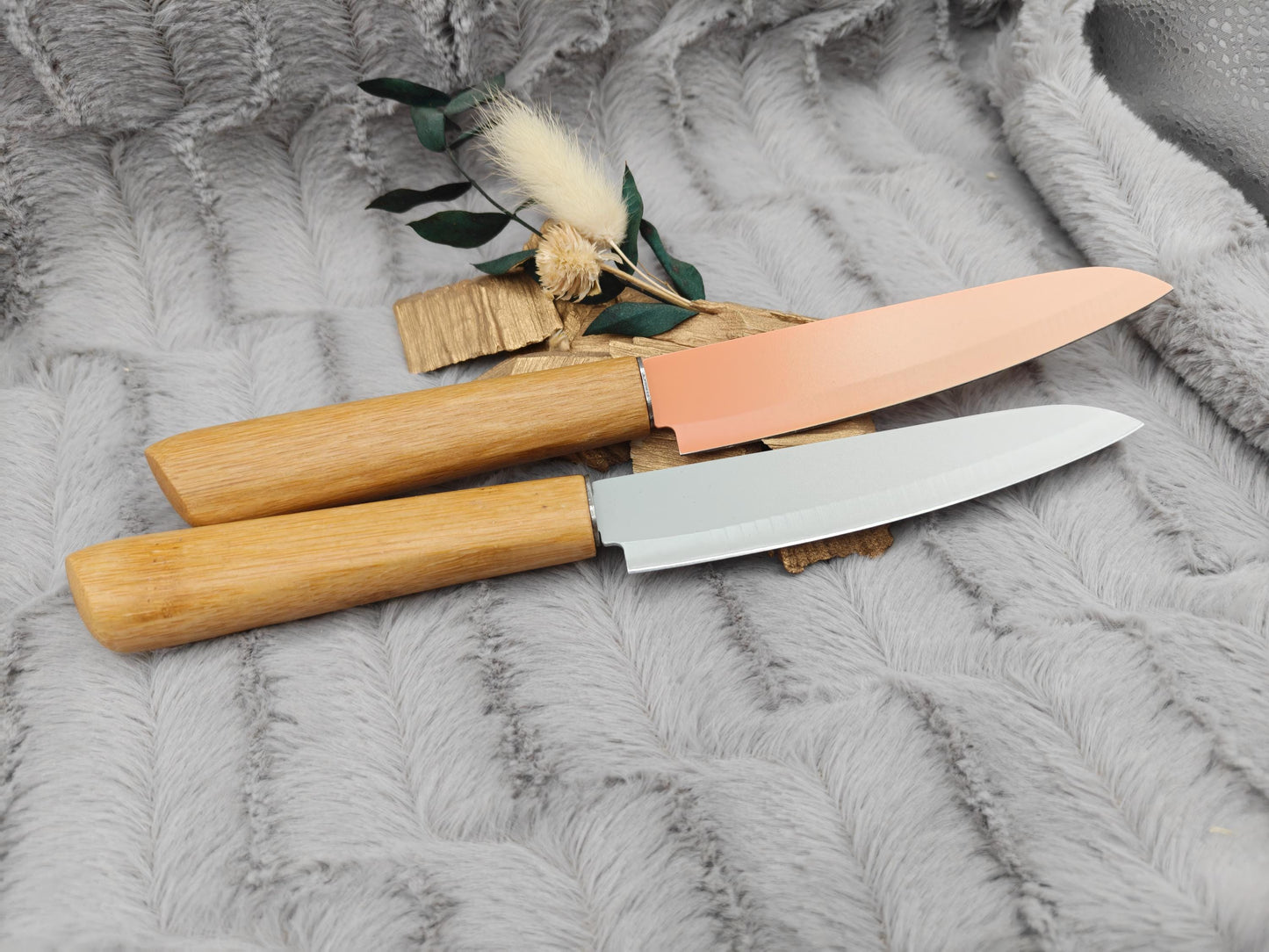 Personalisiertes Gemüsemesser-Set 2-teilig | Bambus-Griff mit Gravur | Obstmesser mit Name | Küchengeschenk Duo | 12,5 cm Klinge
