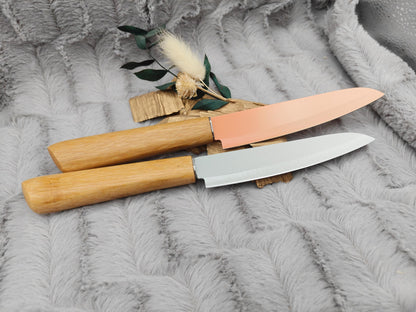 Personalisiertes Gemüsemesser-Set 2-teilig | Bambus-Griff mit Gravur | Obstmesser mit Name | Küchengeschenk Duo | 12,5 cm Klinge