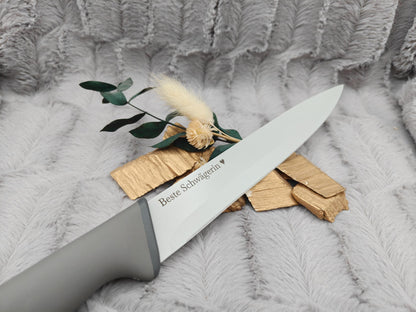 Personalisiertes Tranchiermesser mit Gravur | Scharfes Fleischmesser Edelstahl 20 cm | Bratenmesser mit Name & Klingenschutz