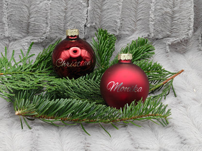 Personalisierte Christbaumkugel Glas | 58mm Weihnachtskugel mit Name graviert | Echtglas Baumschmuck Matt & Glänzend | Geschenk Dekoration