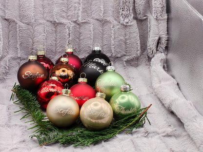 Personalisierte Christbaumkugel Glas | 58mm Weihnachtskugel mit Name graviert | Echtglas Baumschmuck Matt & Glänzend | Geschenk Dekoration