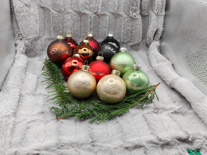 Personalisierte Christbaumkugel Glas | 58mm Weihnachtskugel mit Name graviert | Echtglas Baumschmuck Matt & Glänzend | Geschenk Dekoration