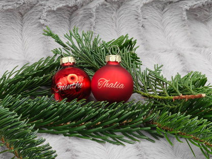 Kleine personalisierte Christbaumkugel aus Glas | 35mm Weihnachtskugel mit Name | Mini Baumschmuck Echtglas Matt & Glänzend Weihnachten
