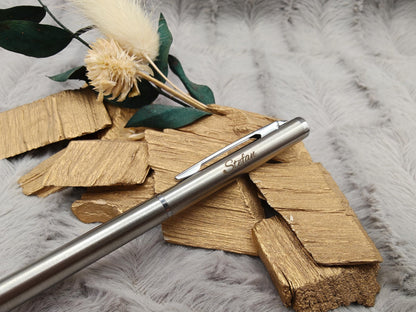 Kugelschreiber personalisiert Slim mit Gravur Kuli Stift Holz Gastgeschenk Geschenk Gift Edelstahl