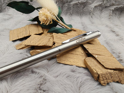 Kugelschreiber personalisiert Slim mit Gravur Kuli Stift Holz Gastgeschenk Geschenk Gift Edelstahl